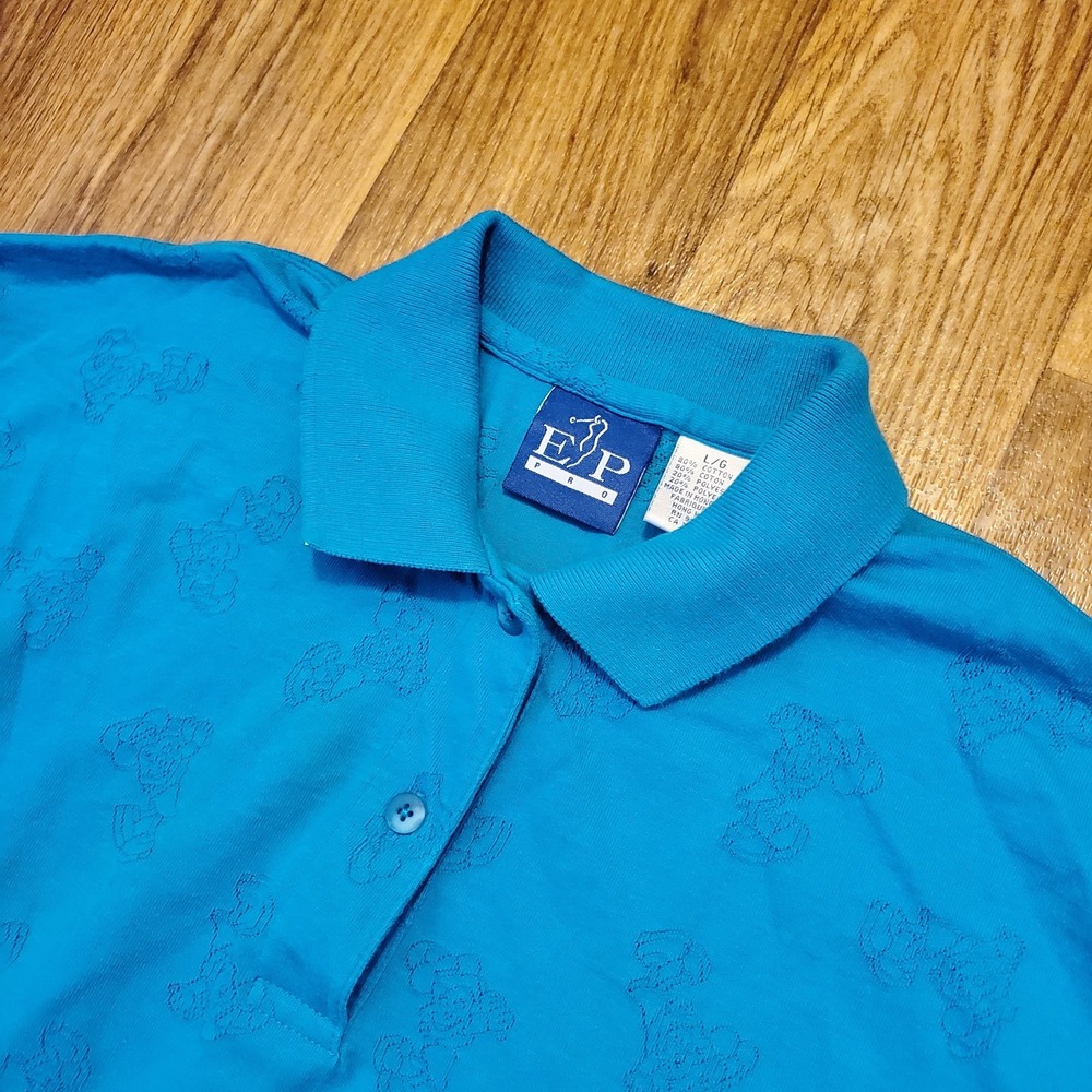 Vintage 90s Golf Shirt Adult Large Blue Disney EP Pro Polo Geometric Mickey Logo